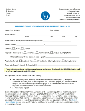 Returning Student Housing Application