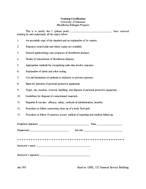 Bloodborne Pathogens Training Certificate Form (PDF File) - udel