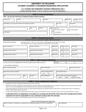 University of Delaware Student Accident & Sickness Insurance Application