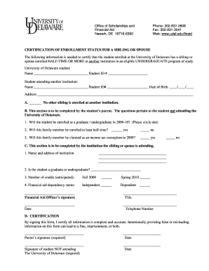 Certification of Enrollment Status for Sibling or Spouse