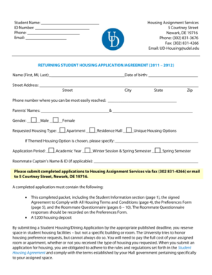Returning Student Housing Application