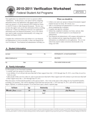 2010-2011 Verification Worksheet