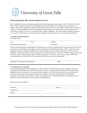 Undergraduate Recommendation Form