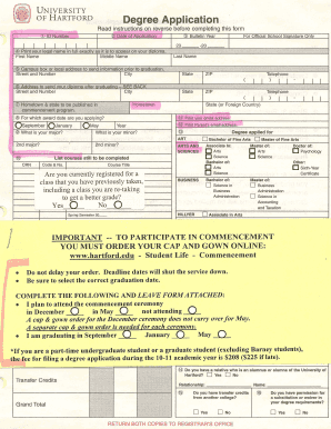 University of Hartford Degree Application