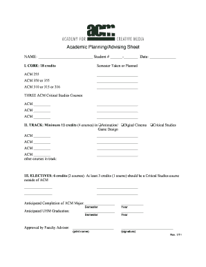 Academic Planning Advising Sheet