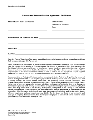 Release and Indemnification Agreement for Minors