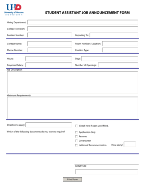 Student Assistant Job Announcement Form