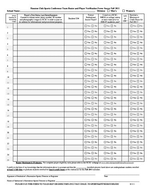 Houston Club Sports Conference Team Roster and Player Verification Form
