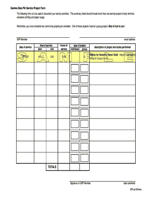 Gamma Beta Phi Service Project Form