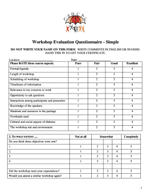 Form workshop evaluation Free Workshop