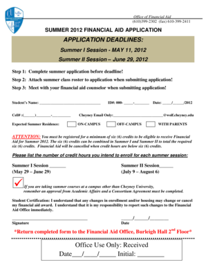 SUMMER 2012 FINANCIAL AID APPLICATION APPLICATION ... - cheyney