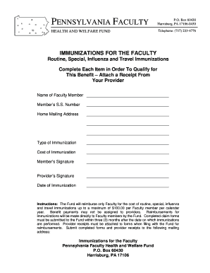 Pennsylvania Faculty Immunization Reimbursement Form