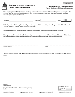 University of Illinois Request to Revoke Directory Information Disclosure