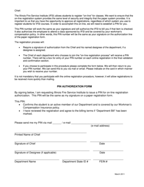 Illinois Fire Service Institute PIN Authorization Form