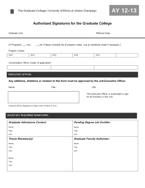 Graduate College Authorized Signatures Form