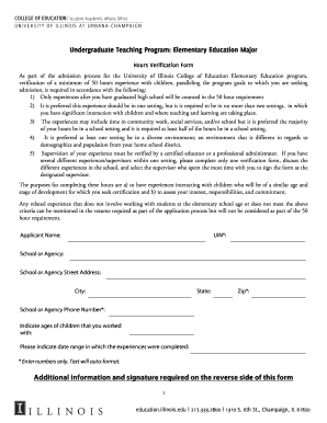 University of Illinois Elementary Education Hours Verification Form