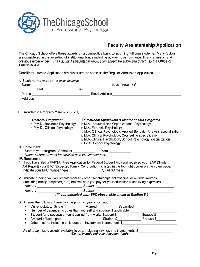 Faculty Assistantship Application - The Chicago School of Preview on Page 1