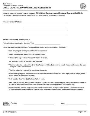 Child Care Telephone Billing Agreement