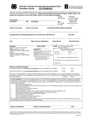 2010-2011 Illinois 4-H Individual Enrollment Form