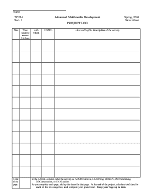 Fillable Online uiowa Project Log Form - uiowa Fax Email Print - pdfFiller