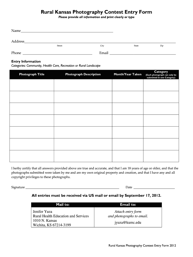 Entry Form - University of Kansas Medical Center - kumc Preview on Page 1