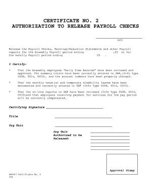 Authorization to Release Payroll Checks