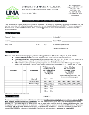 Umaine dependent verification form