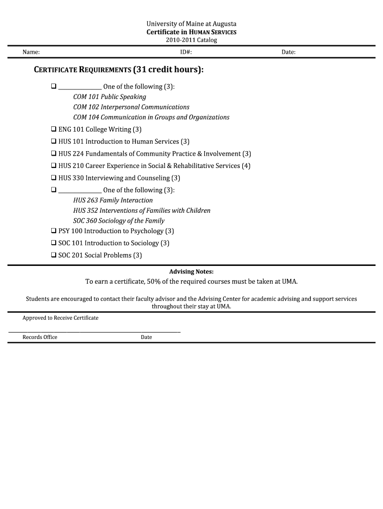 Certificate in HUMAN SERVICES Preview on Page 1