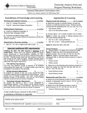 General Education Curriculum Transcript Analysis Form