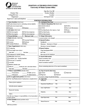 Position Authorization Form - University of Maine System - maine