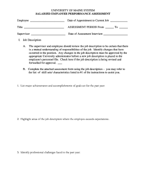 University of Maine Salaried Employee Performance Assessment