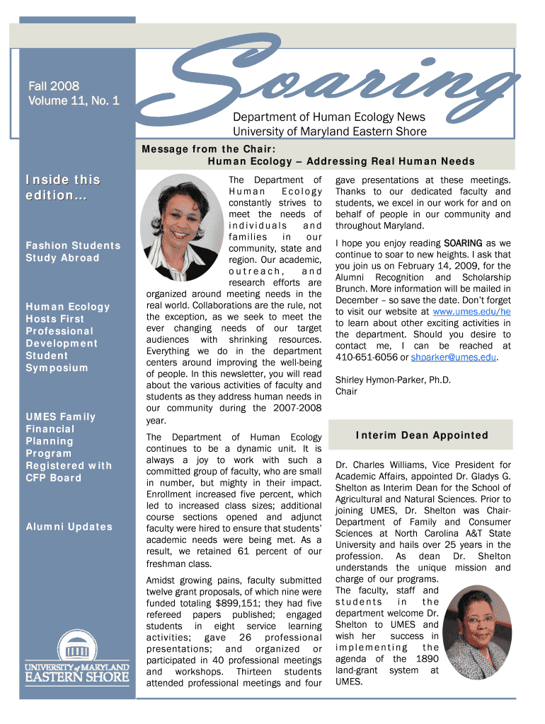 Department of Human Ecology News - University of Maryland - umes Preview on Page 1