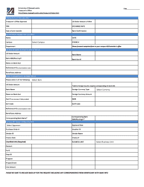 University of Massachusetts Wire Transfer Form