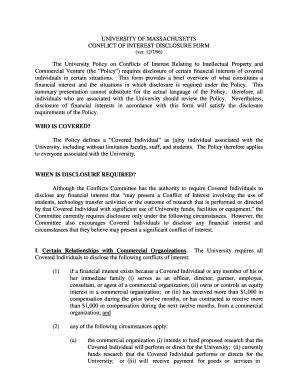 University of Massachusetts Conflict of Interest Disclosure Form