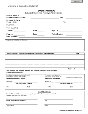 Travel expense reimbursement form - uml expense forms