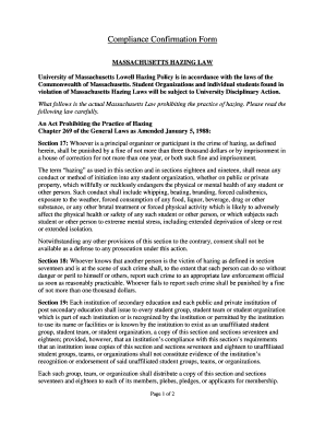 Massachusetts Hazing Law Compliance Form