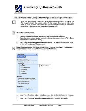 Word 2003: Using Mail Merge to Create Form - University of ... - uml