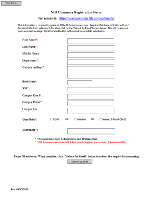 NIH Commons Registration Form