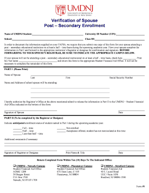 Verification of Spouse Post-Secondary Enrollment