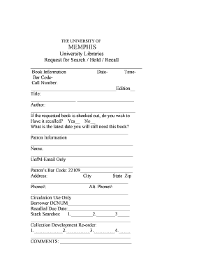 University of Memphis Library Book Request Form