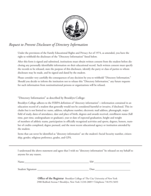 Request to Prevent Disclosure of Directory ... - Brooklyn College - brooklyn cuny