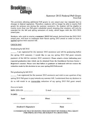 Summer 2012 Pell Grant Request Form