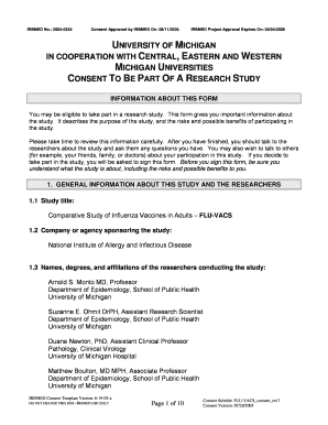 University of Michigan Influenza Vaccine Study Consent Form