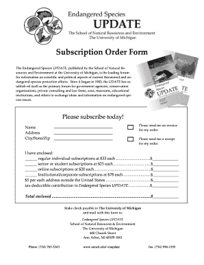 Endangered Species Update Subscription Order Form