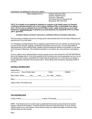 International Student Financial Certification Statement