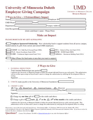 University of Minnesota Duluth Employee Giving Campaign Form