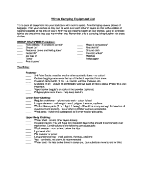 Winter Camping Equipment List