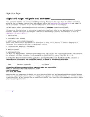 Signature Page for Graduate Center CUNY Application