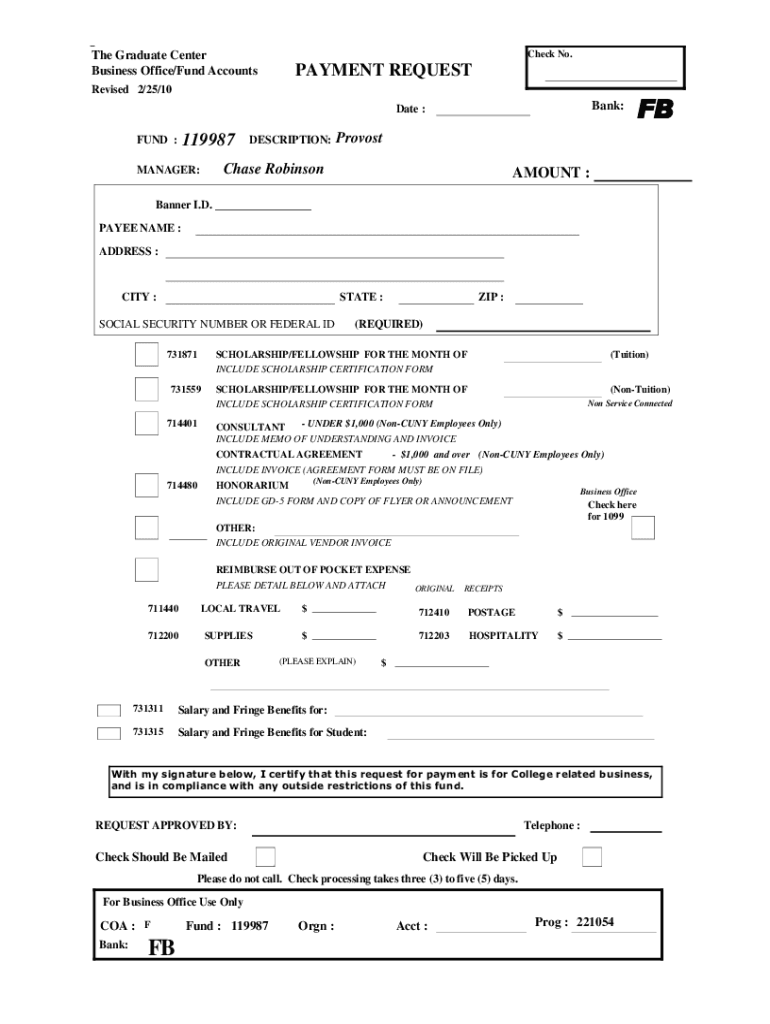 Payment Request Form - Grant Accts - CUNY Graduate Center Preview on Page 1
