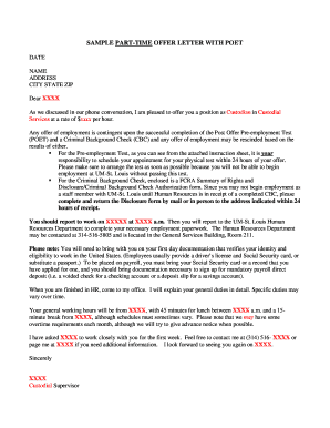 Part-Time Custodian Offer Letter